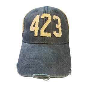 423 Area Code Distressed Trucker Hat Denim Vintage-Style Cotton Mule Mesh Back